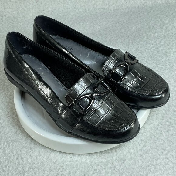 Laura Scott Loafers Womens 7 Gray Silver Silvia Faux Crocodile Slip-on Shoes - Picture 1 of 9